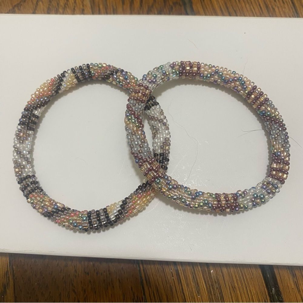 2 Multicolor Beadedโglass Bracelets